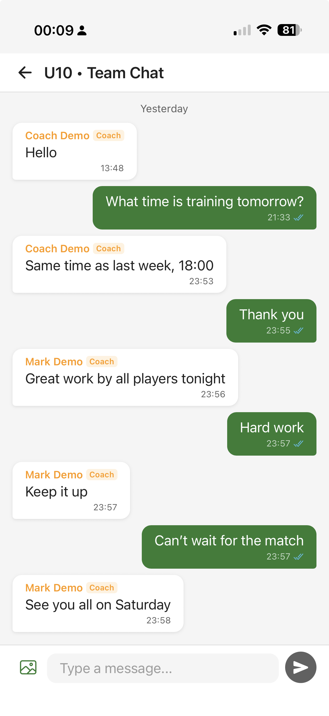 CTM team chat screen, structured and separate from other teams